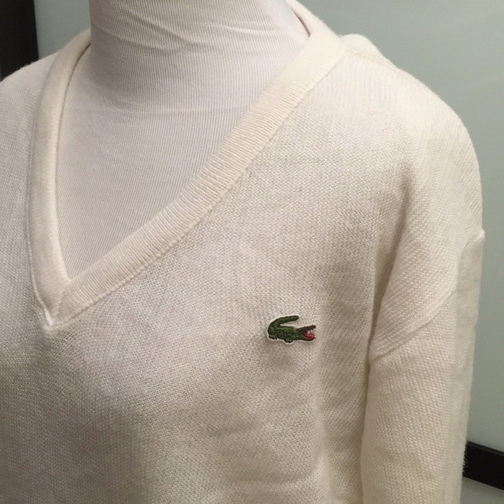 Lacoste Izod Vintage V-Neck Ivory Sweater